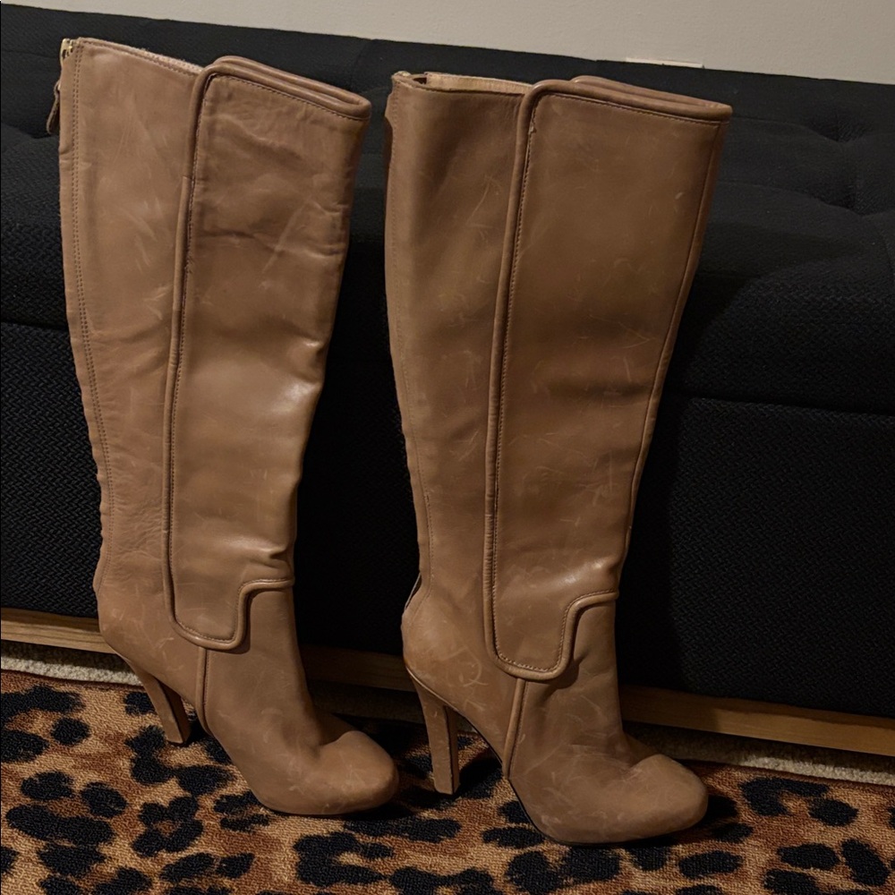 Diane Von Furstenberg Taupe Over-the-Knee High-Heel Boots
